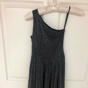UN DEUX TROIS PARTY DRESS ONE SHOULDER BLACK GLITTER MESH GIRLS SIZE 10